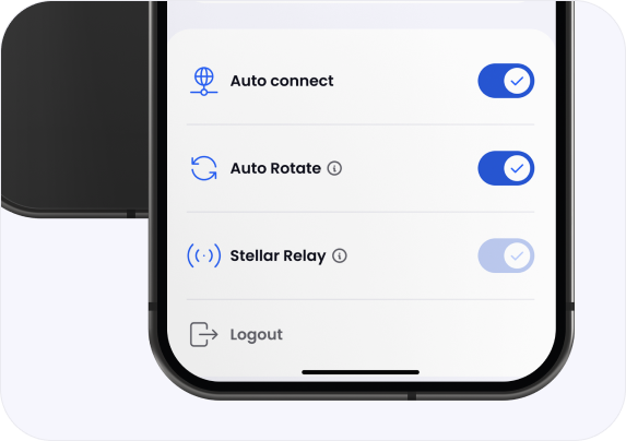 Stellar VPN app showing Auto Rotate enabled