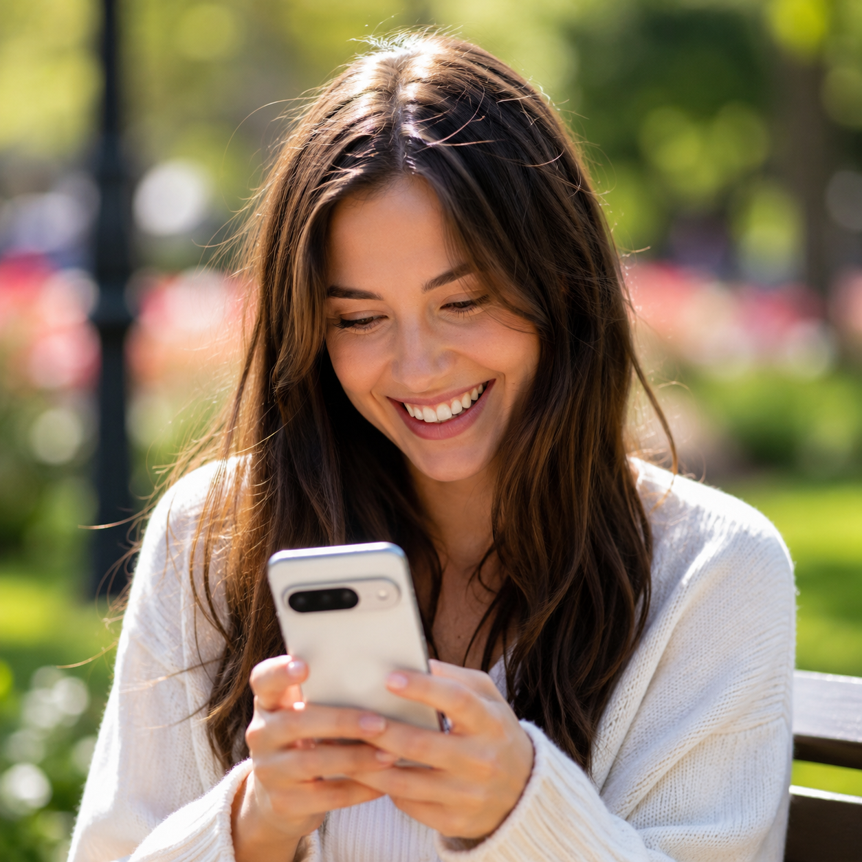 Person using Stellar VPN on a phone outdoors